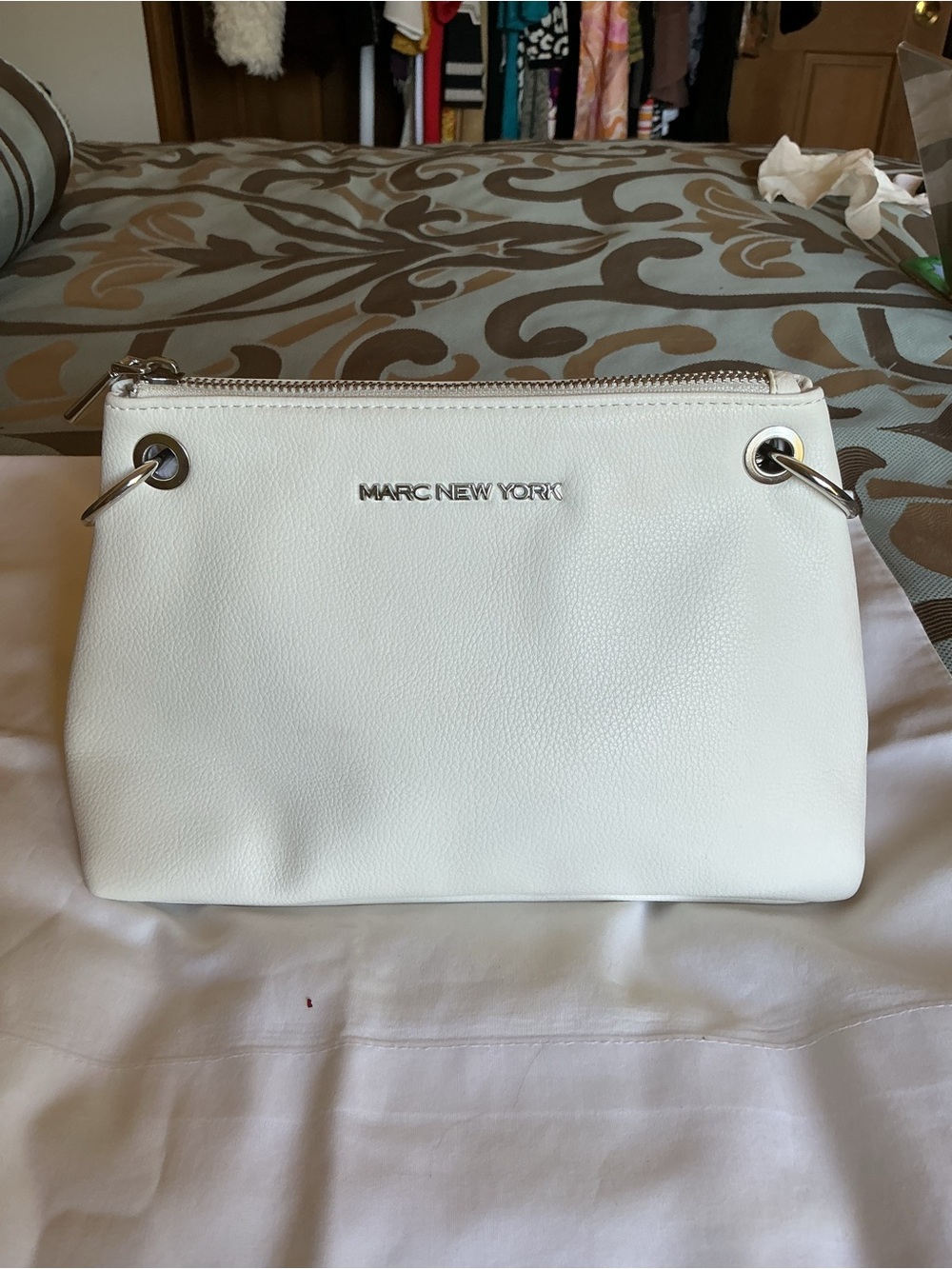 Marc New York White Pebbled Leather Crossbody with Silver Hardware